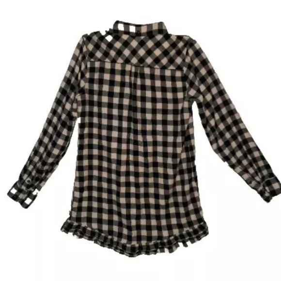 Night Shirt Womens Small Buffalo Check Flannel White and Black Frill Fringe - Picture 9 of 9